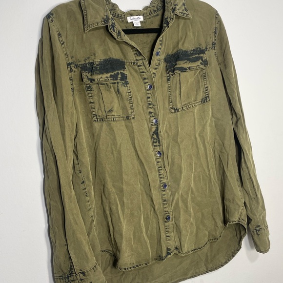 Splendid Acid-Wash Long-Sleeve Shirt, Olivine - Picture 3 of 8